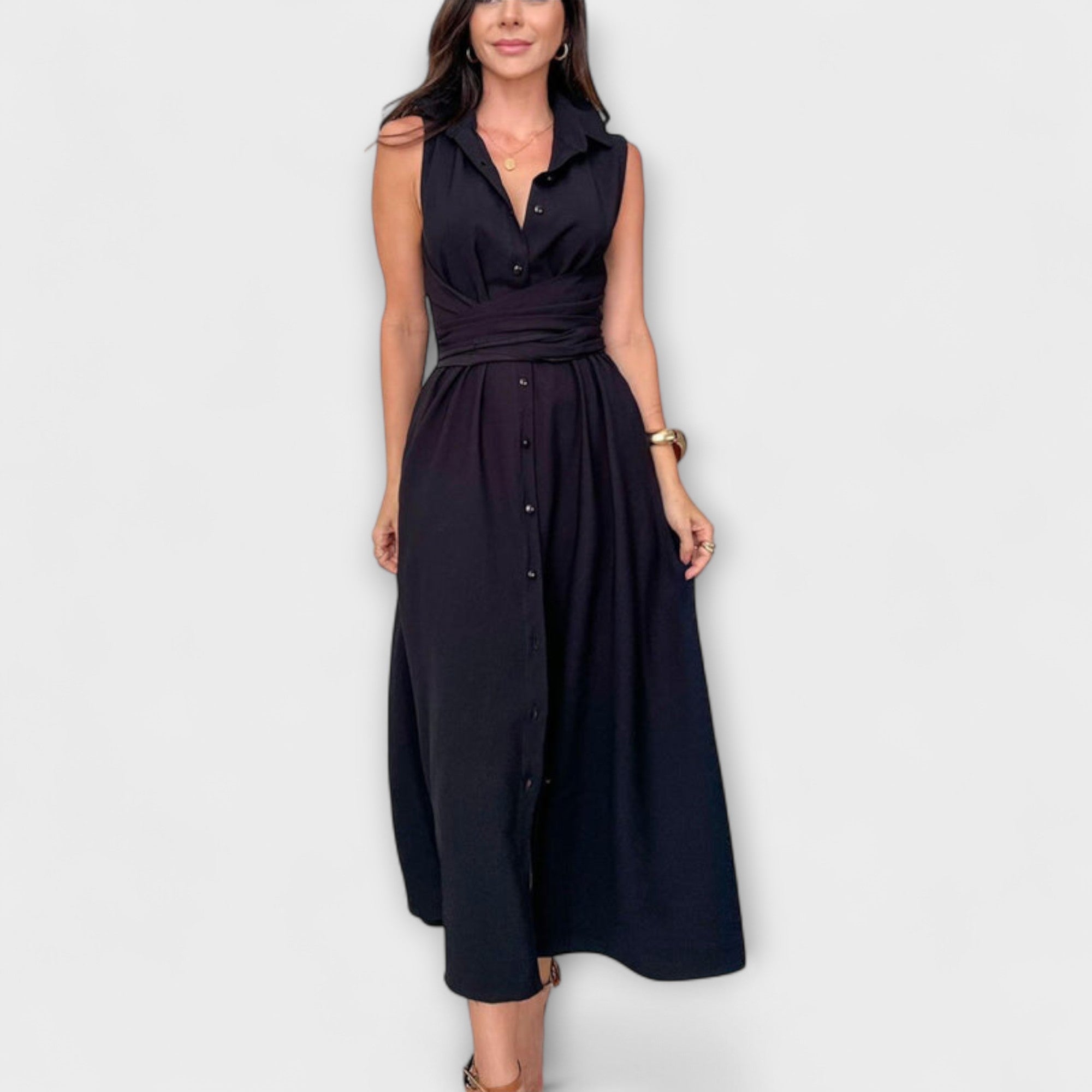 Mira - Auffälliges, einreihiges Midikleid mit Bindendetail