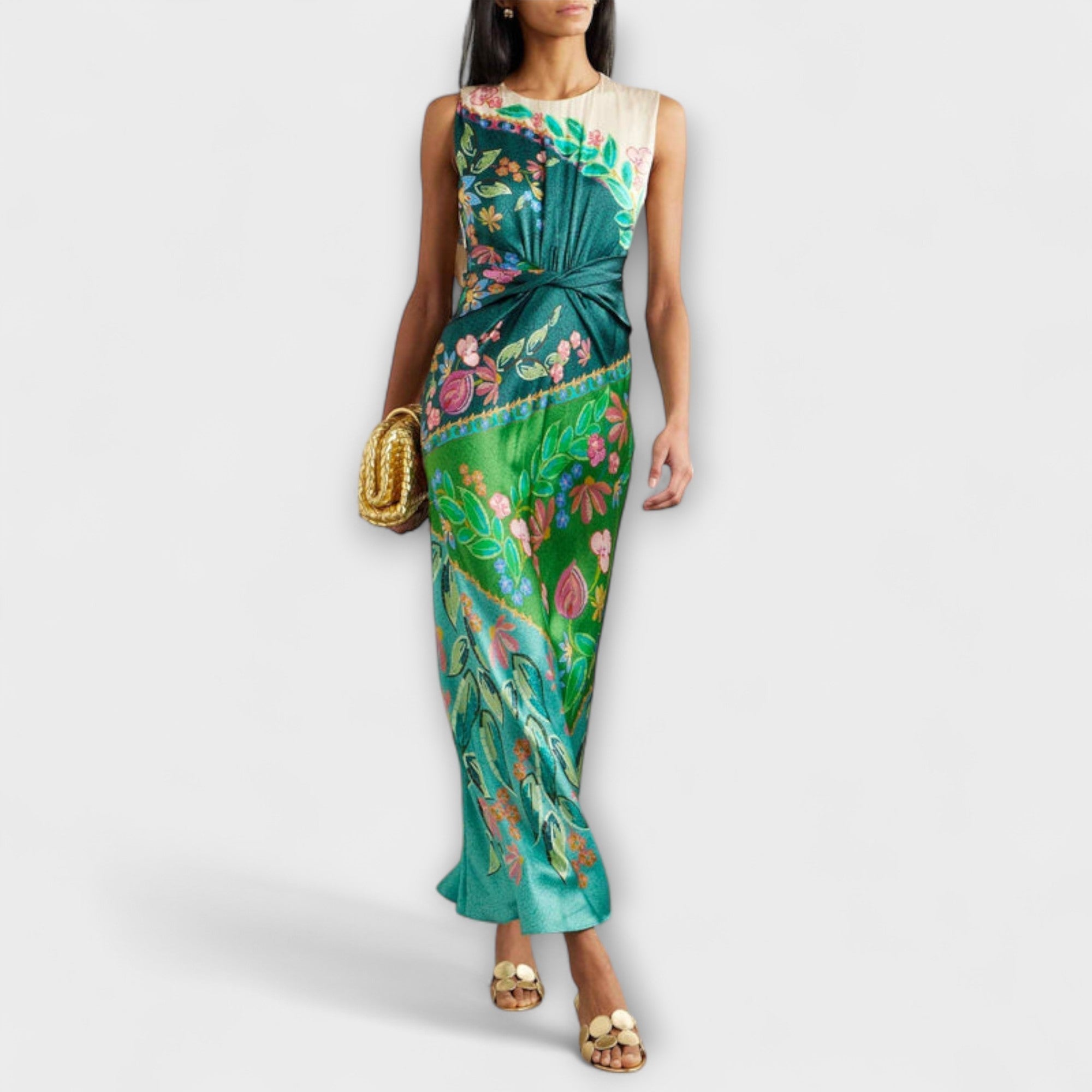 Aisling - Vestido Maxi Floral Elegante con Drapeado Torcido