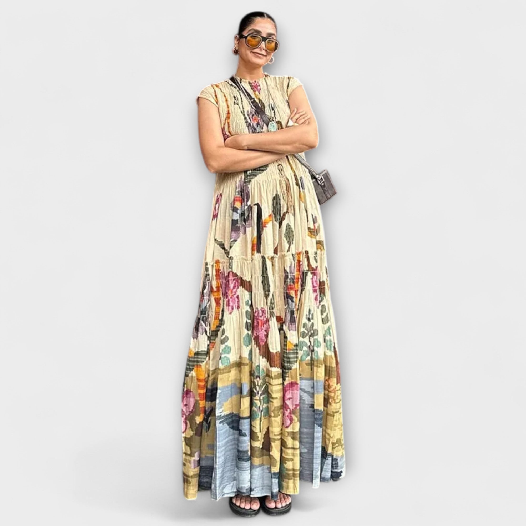 Vestido elegante plisado de manga larga